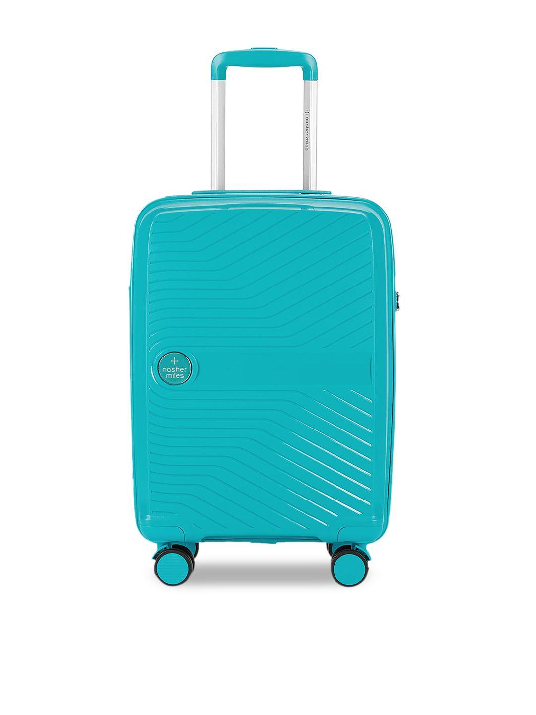 nasher miles teal blue textured hard-sided cabin trolley suitcase