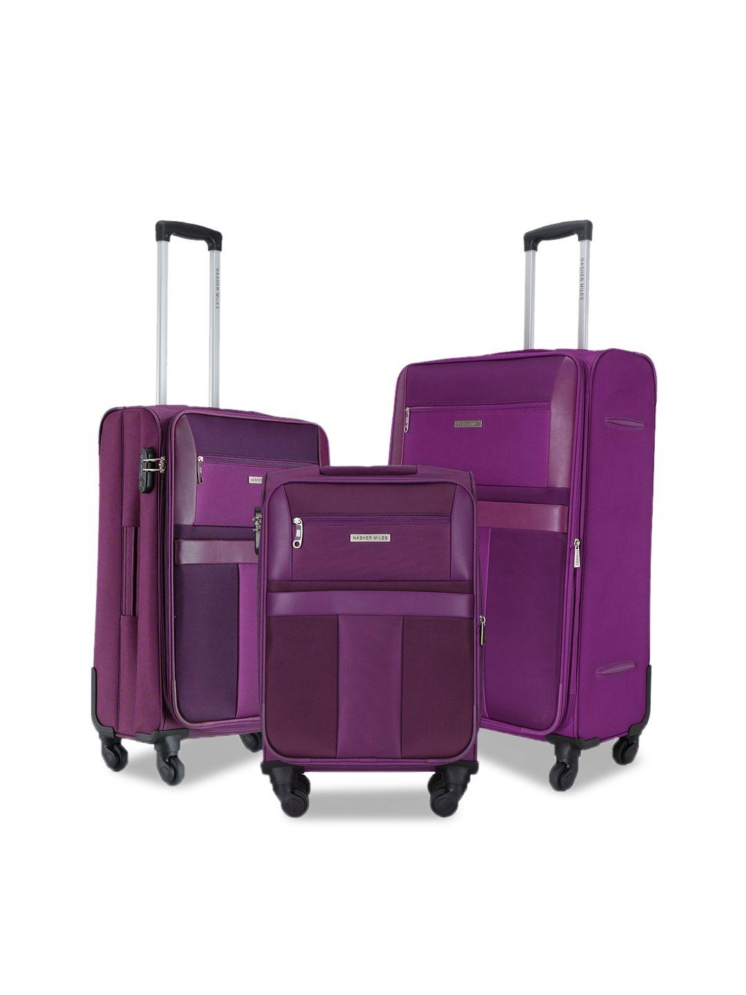 nasher miles unisex purple soft-sided two-toned set of 3 trolley bags
