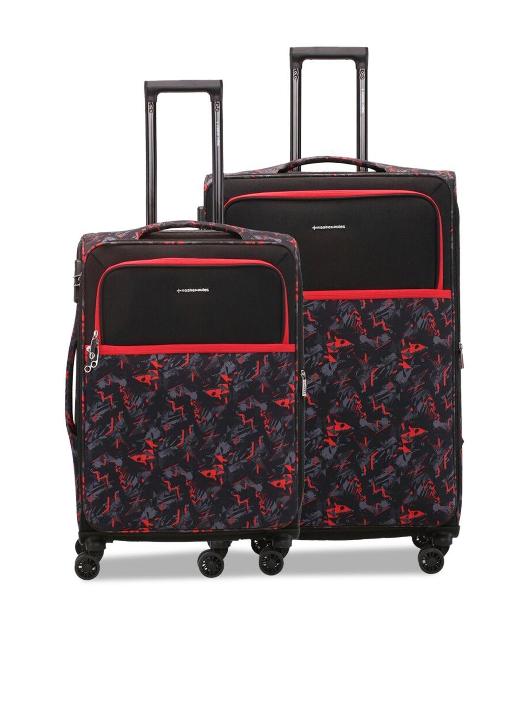 nasher miles unisex set of 2 printed soft-sided medium & large trolley suitcase