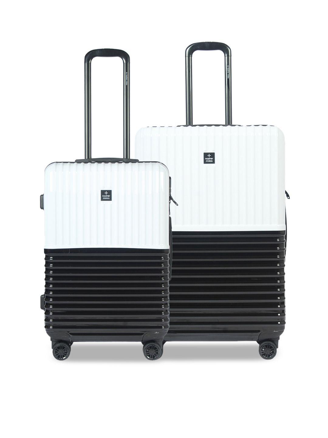 nasher miles unisex set of 2 white & black colourblocked istanbul hard-sided trolley suitcases