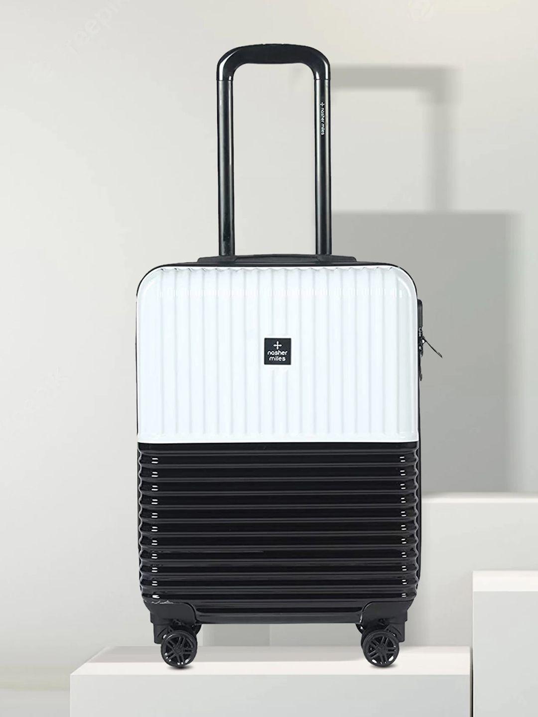 nasher miles black & white textured hard-sided cabin trolley bag