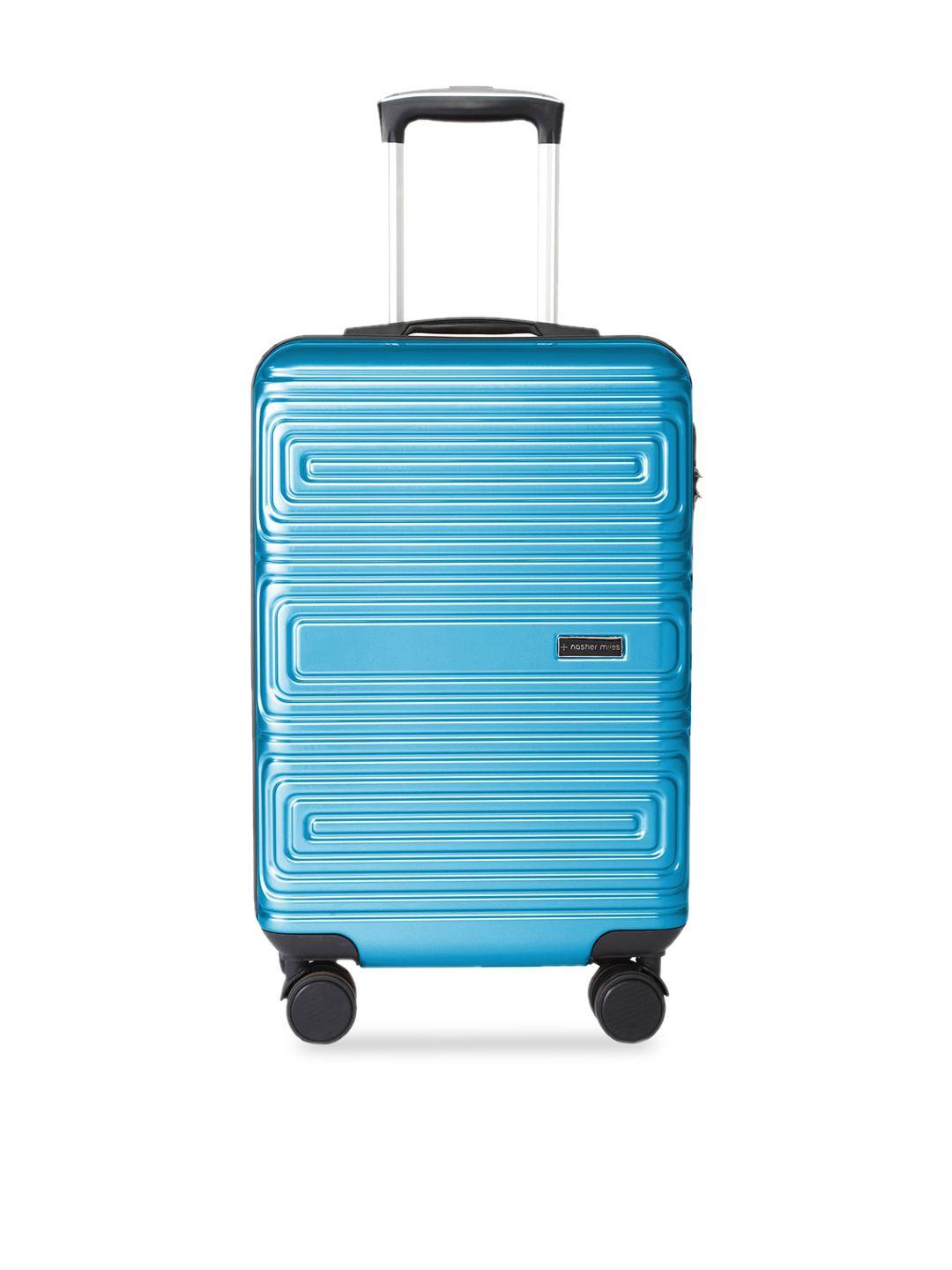 nasher miles blue textured hard-sided cabin trolley bag
