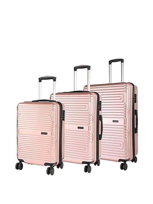 nasher miles dalhousie hard-sided poycarbonate  set of 3 rose gold trolley bags (55, 65 & 75 cm)