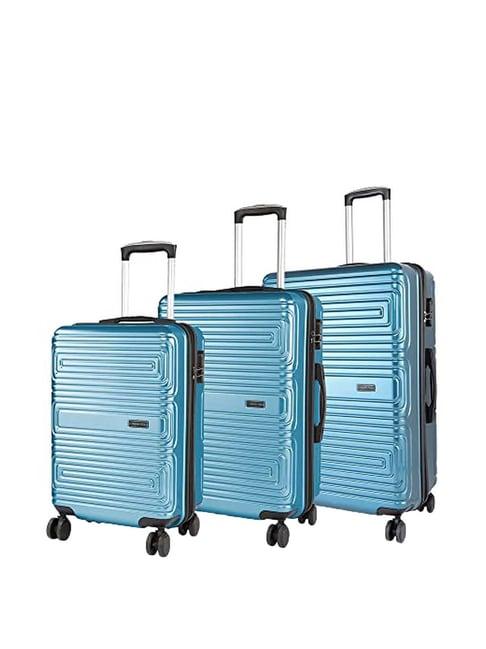 nasher miles dalhousie hard-sided poycarbonate  set of 3 titanium blue trolley bags (55, 65 & 75 cm)