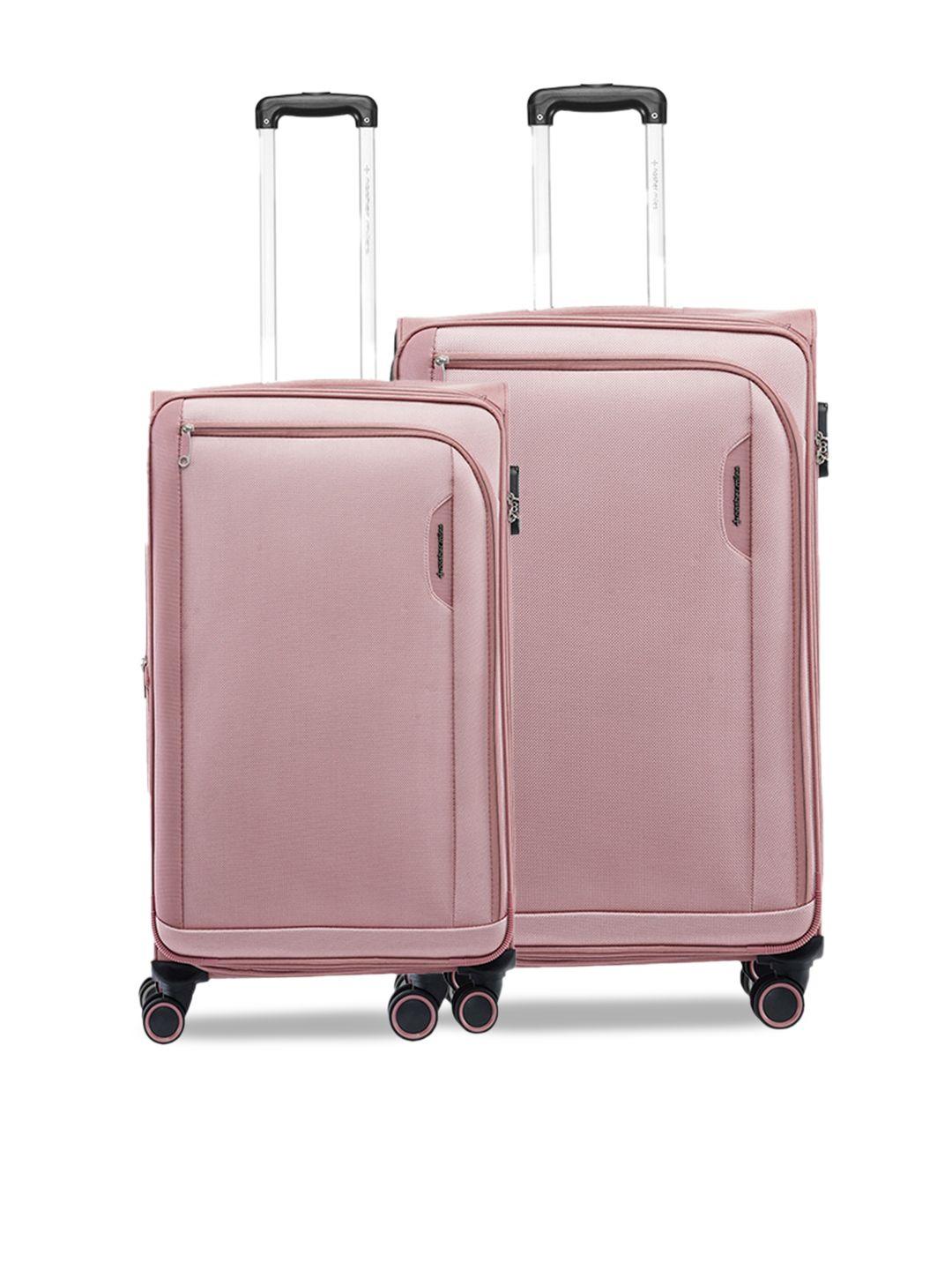 nasher miles dallas expander set of 2 pink soft-sided travel trolley suitcase