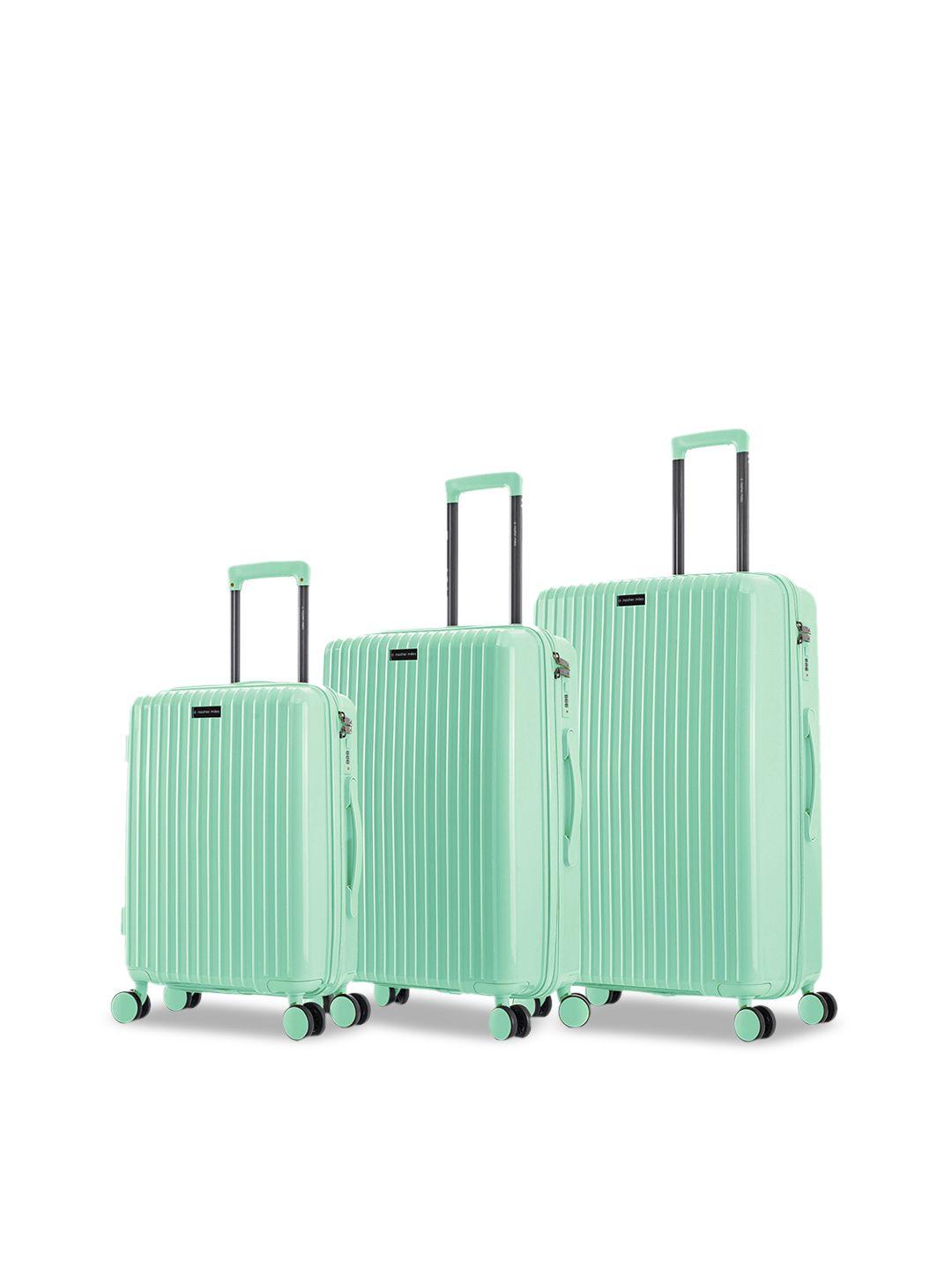 nasher miles mint green set of 3 textured hard-sided trolley bags