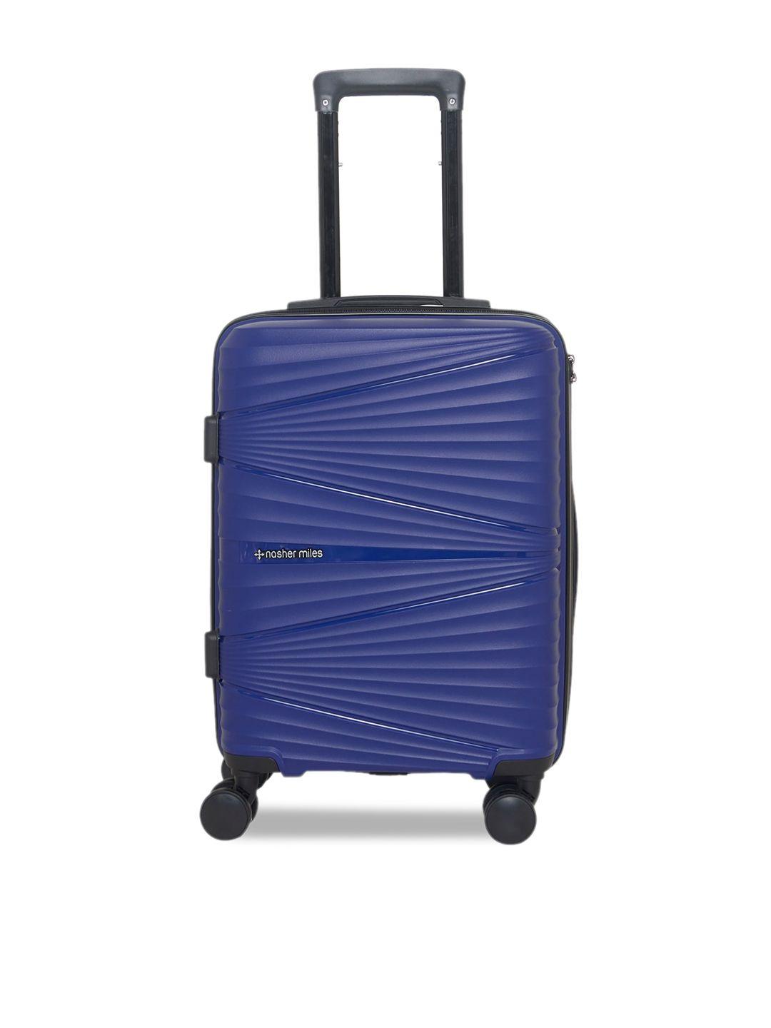 nasher miles navy blue textured hard-sided cabin trolley bag