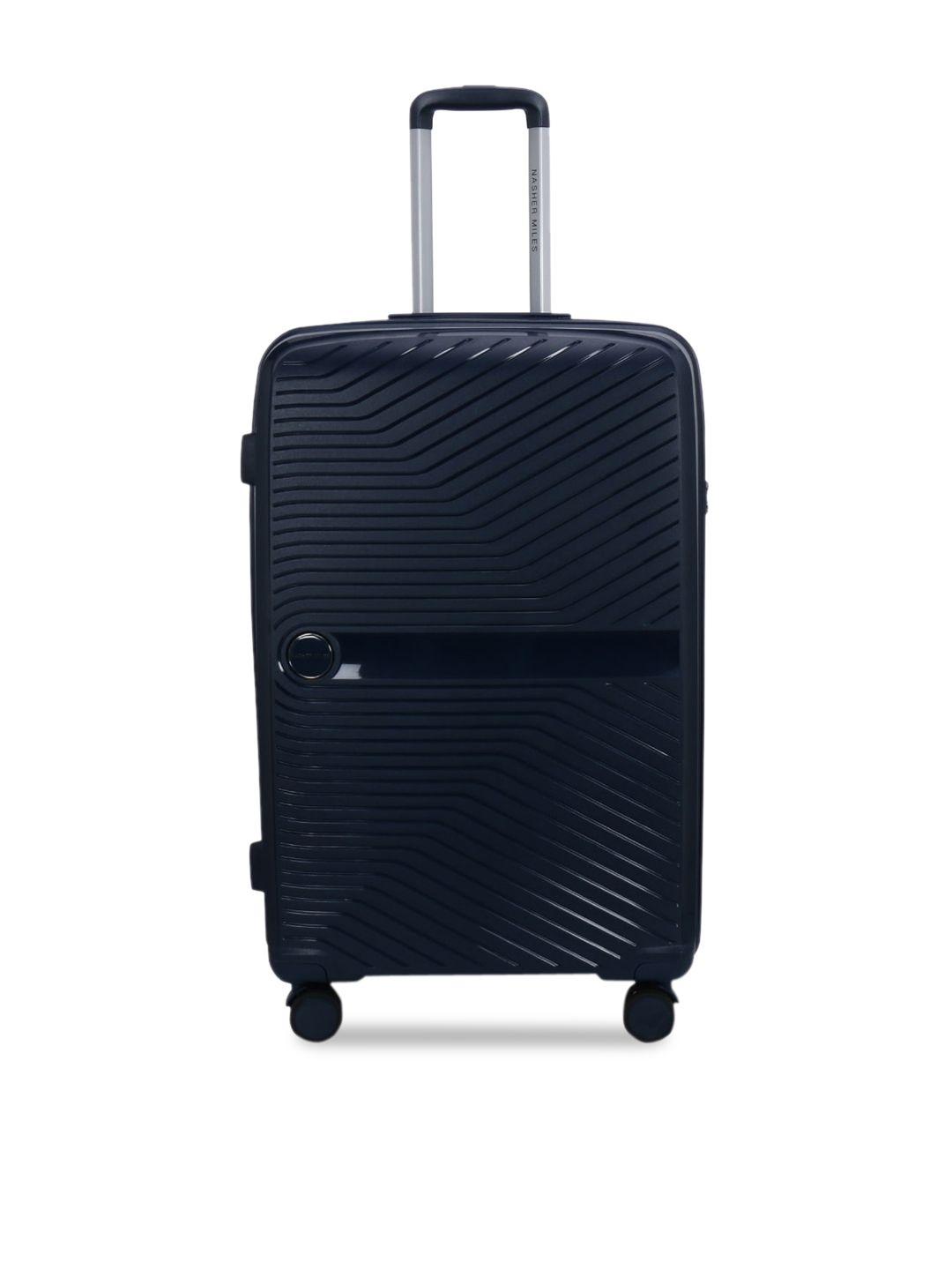 nasher miles navy blue textured hard-sided trolley bag