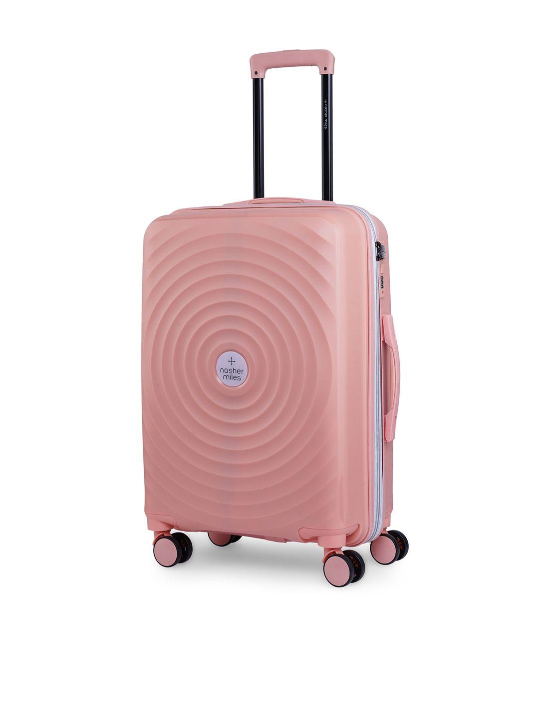 nasher miles peach colored solid hard-sided medium trolley suitcase