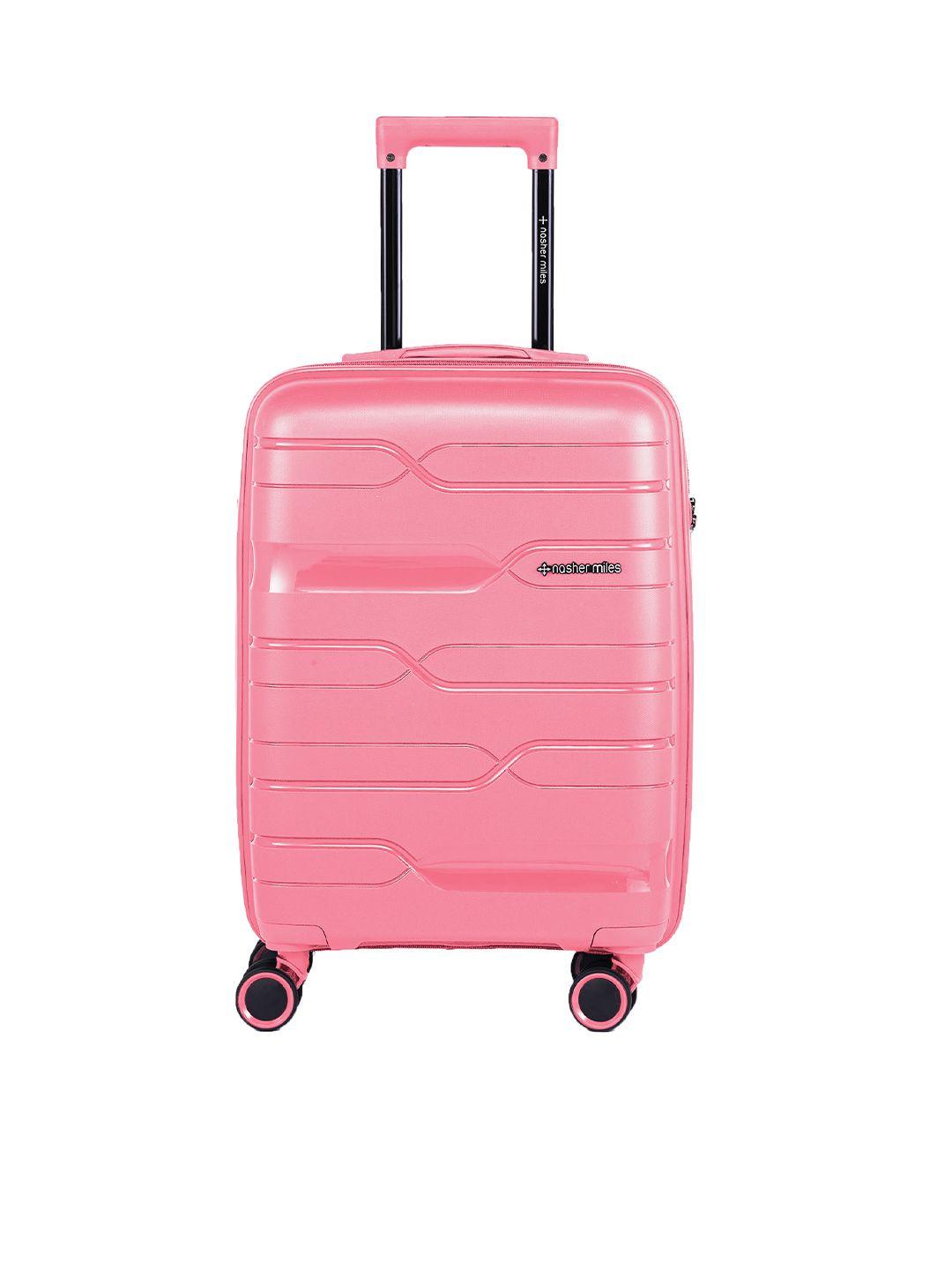 nasher miles pink textured hard-sided cabin trolley bag