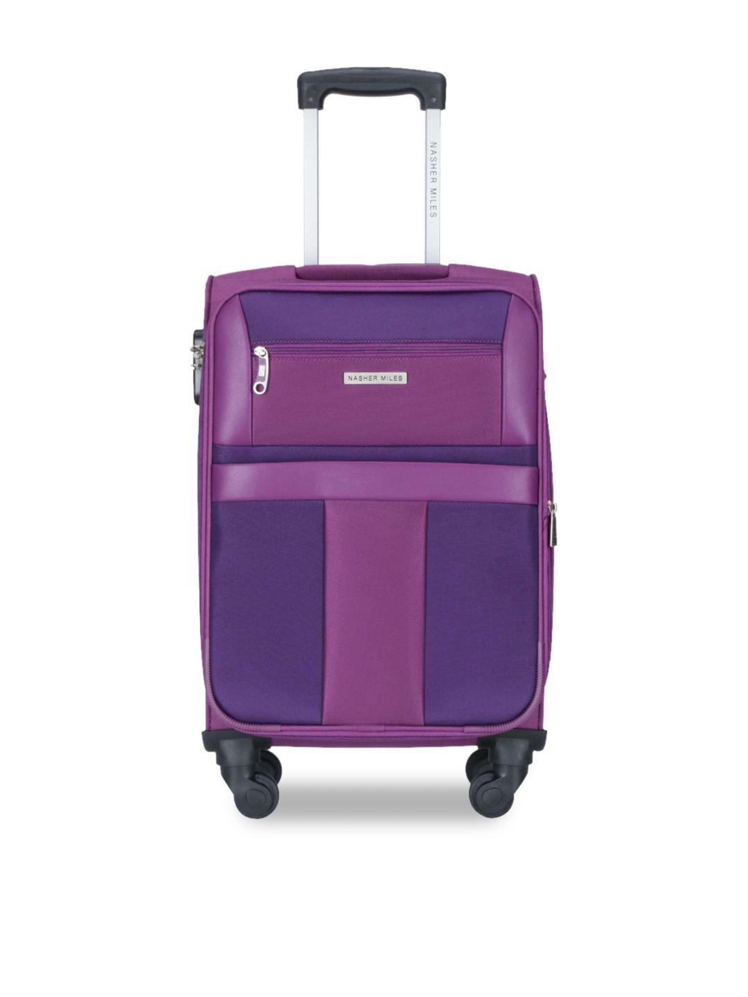 nasher miles purple solid water resistant cabin trolley bag