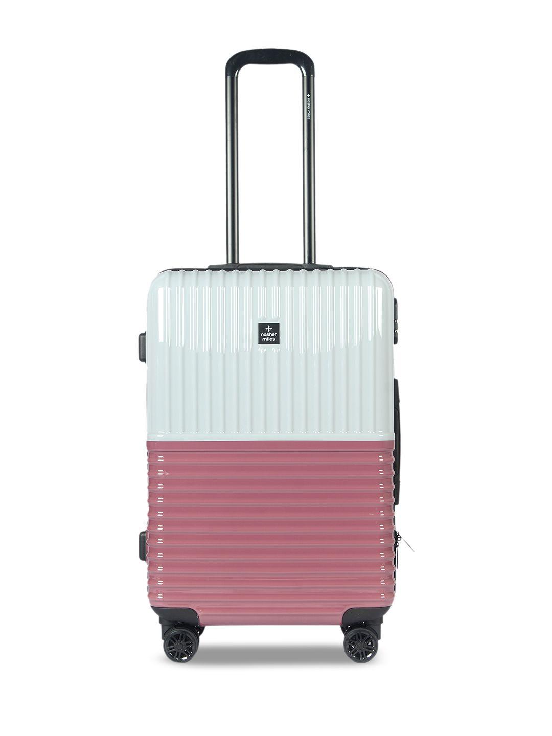 nasher miles rose gold-toned & silver-toned colourblocked istanbul hard-sided medium trolley suitcase