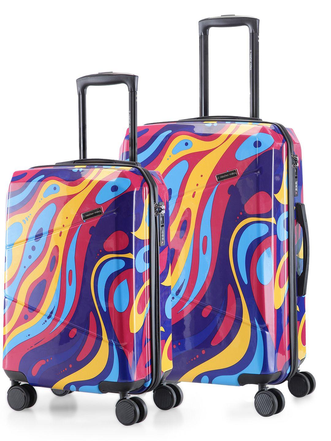 nasher miles set of 2 blue & pink printed hard-sided large trolley suitcases