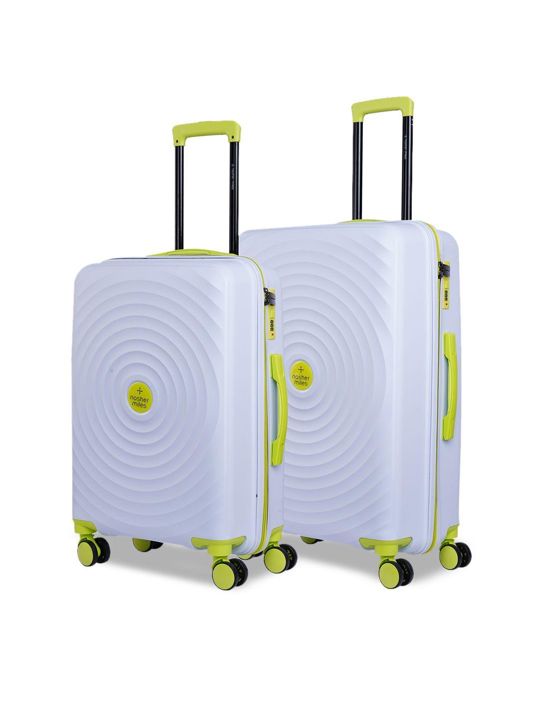 nasher miles set of 2 lavender & fluorescent green textured hard-sided trolley bags