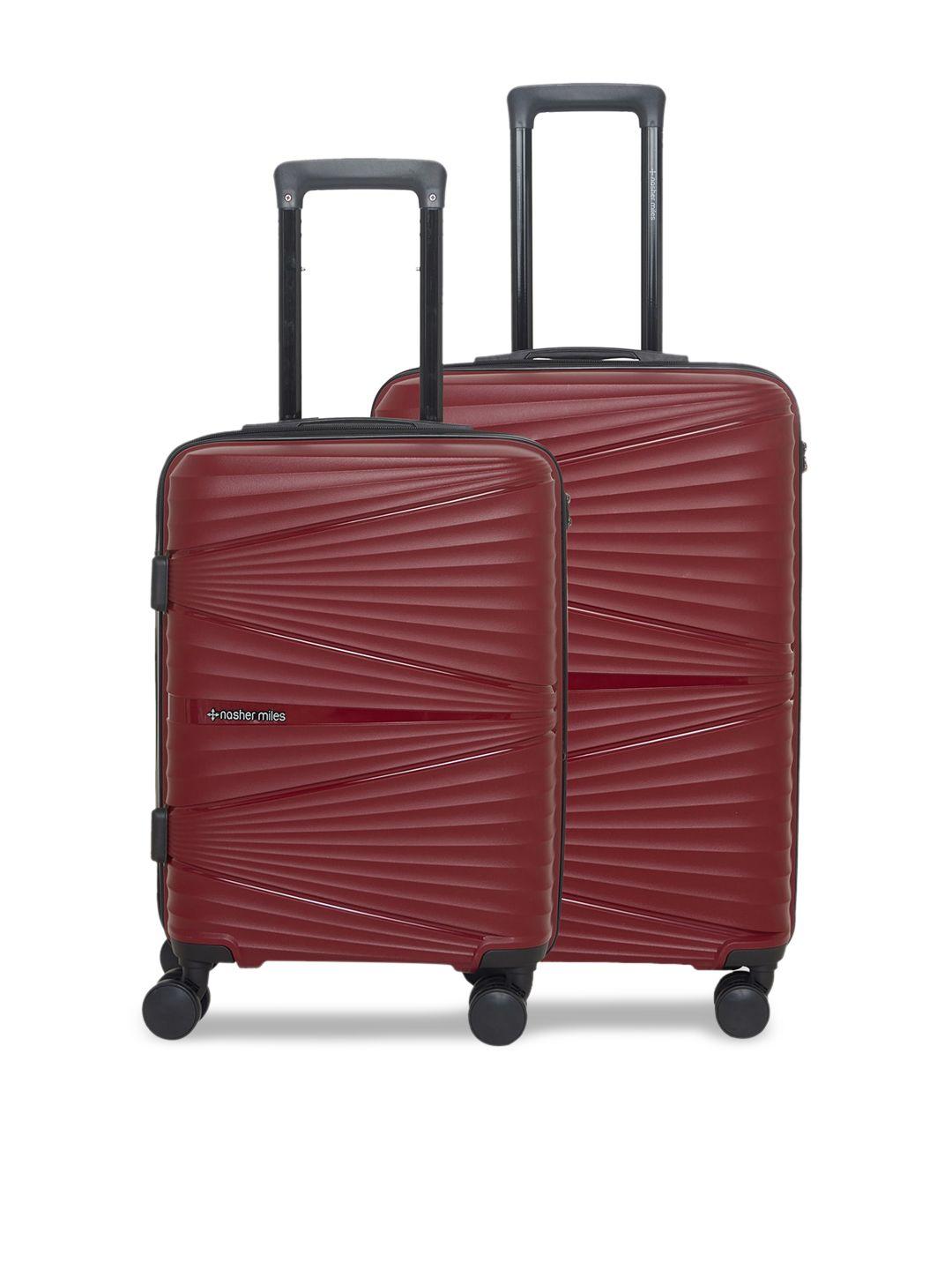 nasher miles set of 2 maroon solid hard-sided trolley suitcase