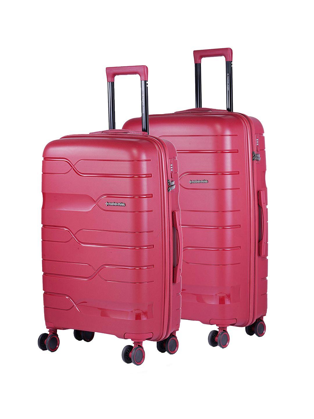 nasher miles set of 2 maroon textured hard-sided trolley suitcase