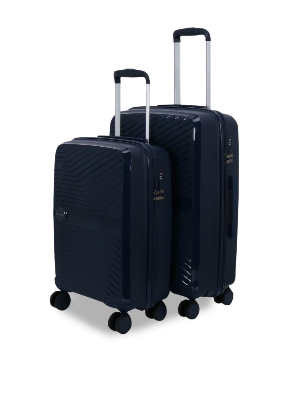 nasher miles set of 2 navy blue textured hard-sided trolley suitcase