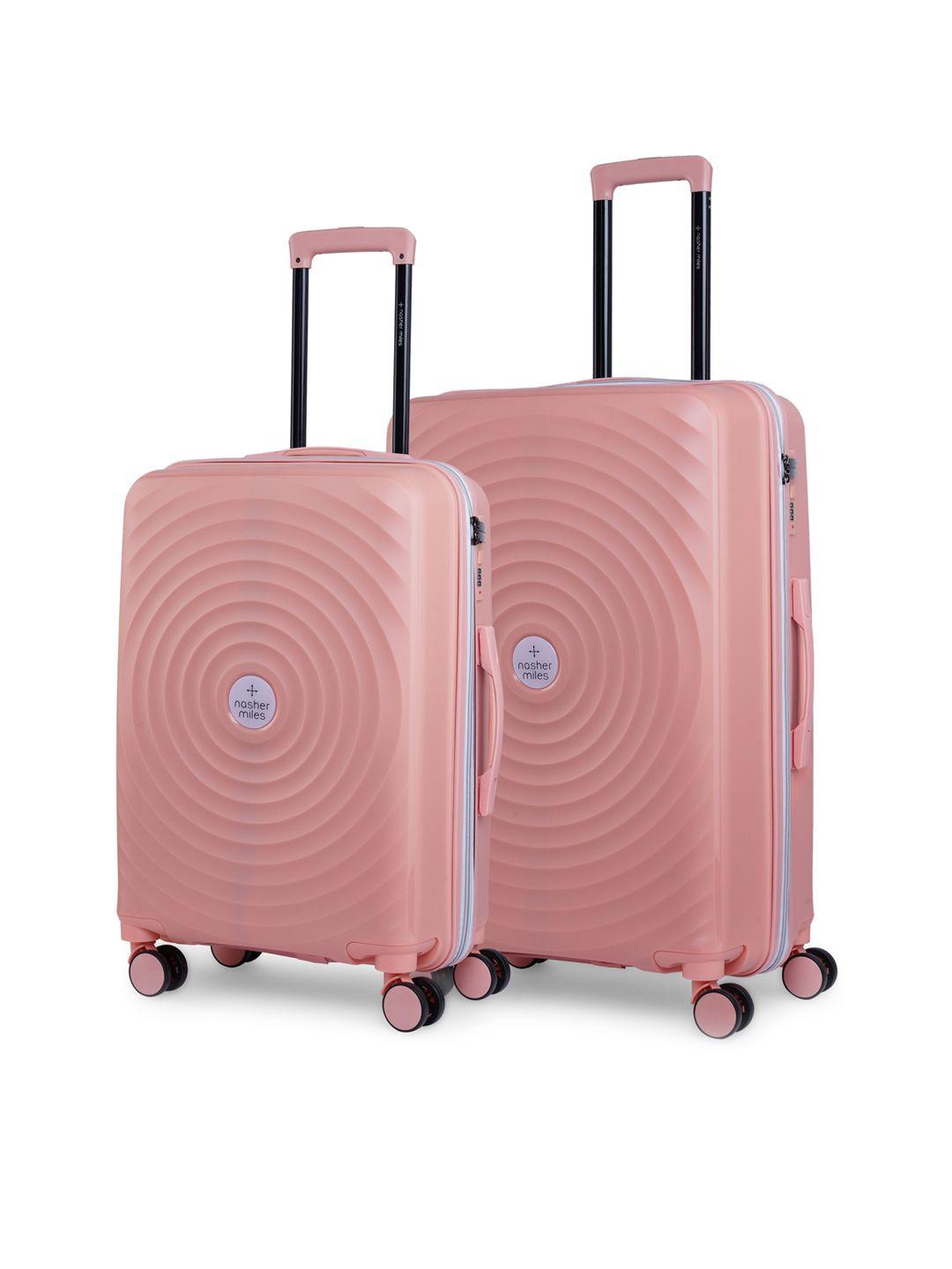 nasher miles set of 2 peach texture hard-sided trolley bag