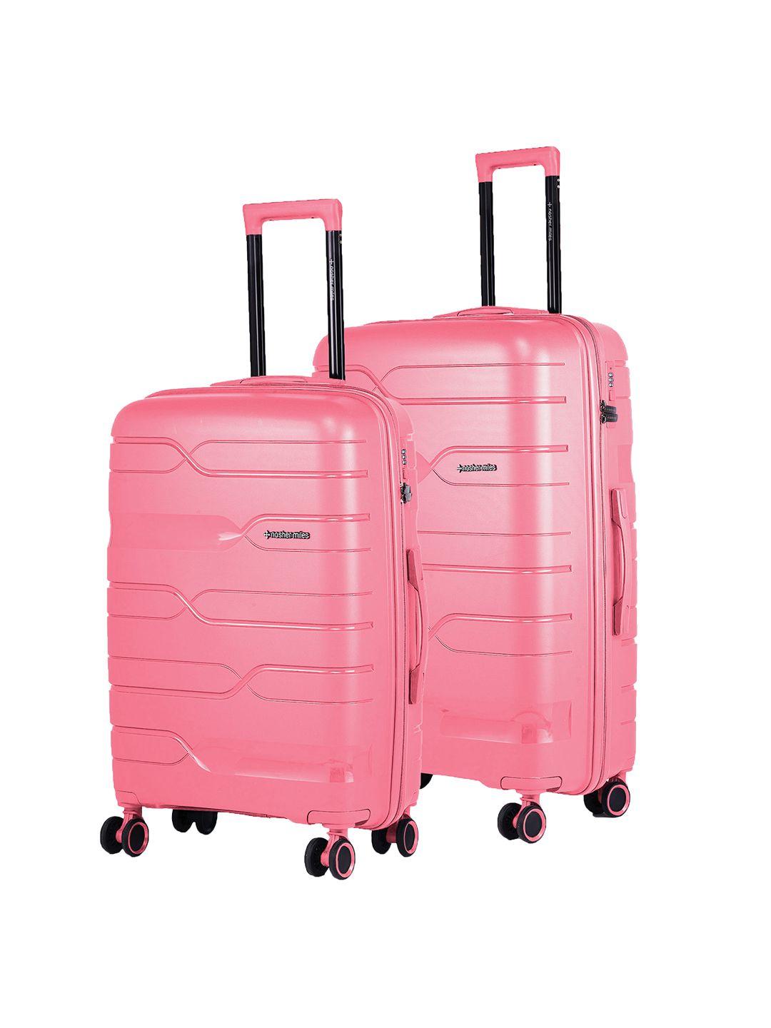 nasher miles set of 2 pink-colored textured hard-sided trolley suitcases