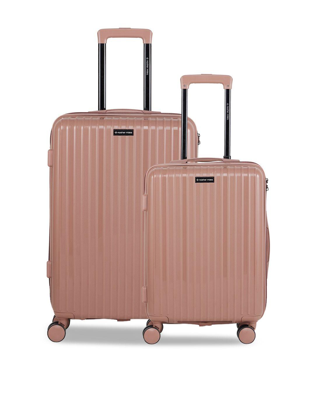nasher miles set of 2 pink textured hard-side trolley bags