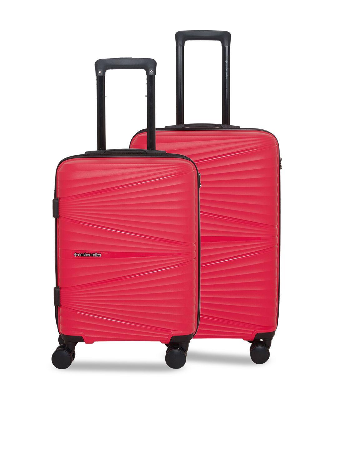 nasher miles set of 2 red textured hard sided trolley bags