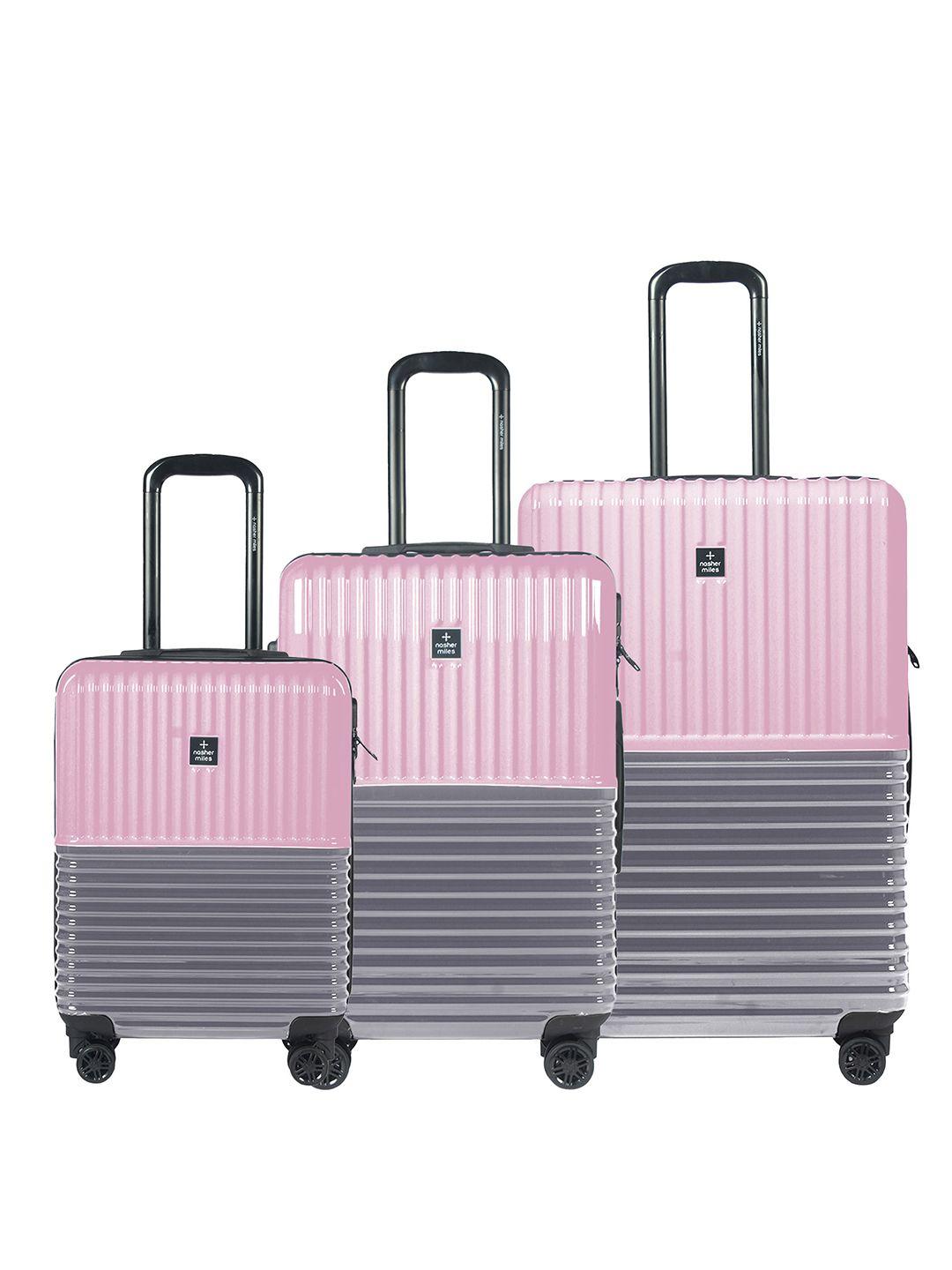 nasher miles set of 3 colourblocked hard-sided trolley suitcase