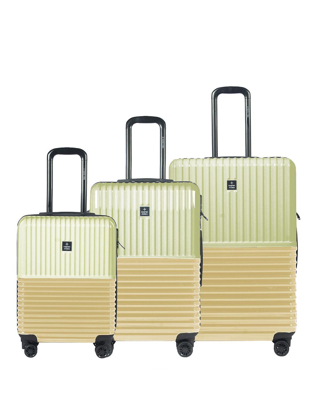 nasher miles set of 3 colourblocked hard-sided trolley suitcase