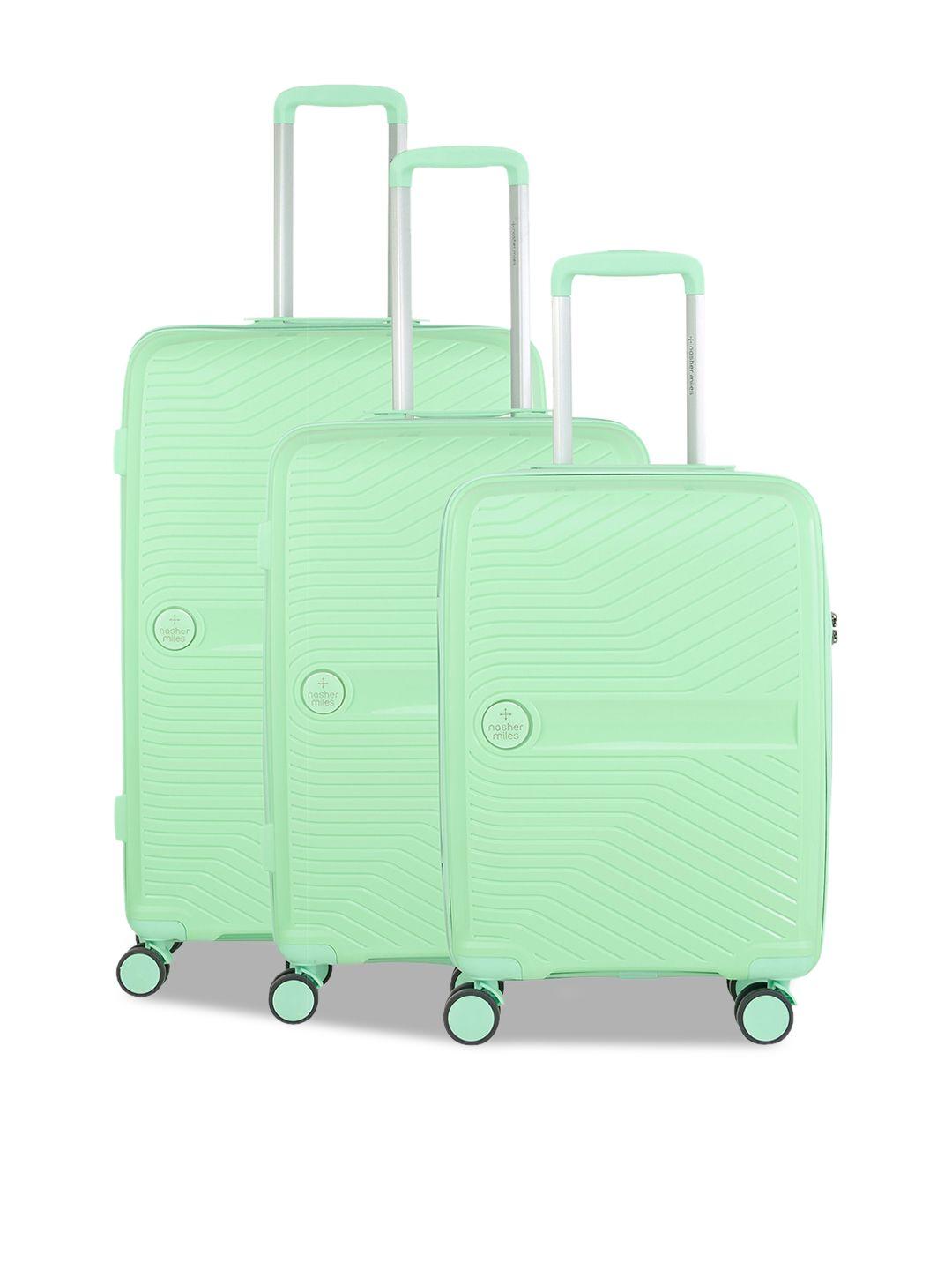 nasher miles set of 3 green textured hard-sided trolley bags