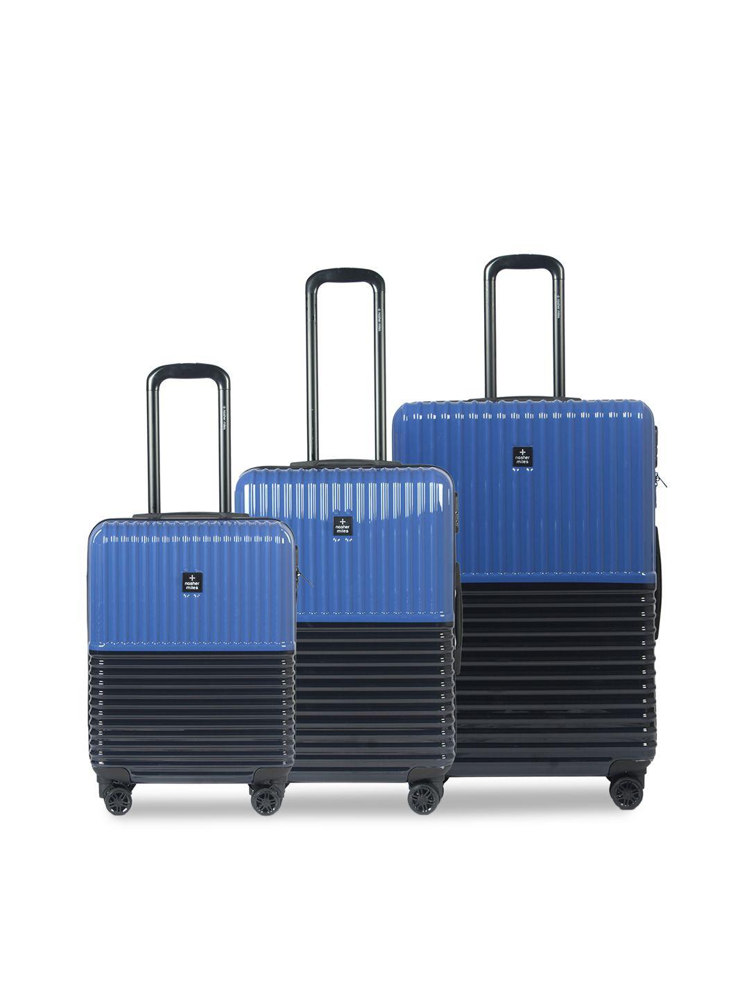 nasher miles set of 3 istanbul hard-sided colourblocked trolley bags- 55cm 65cm & 75cm