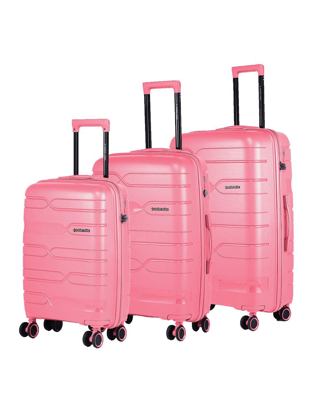 nasher miles set of 3 pink textured hard-sided trolley suitcases