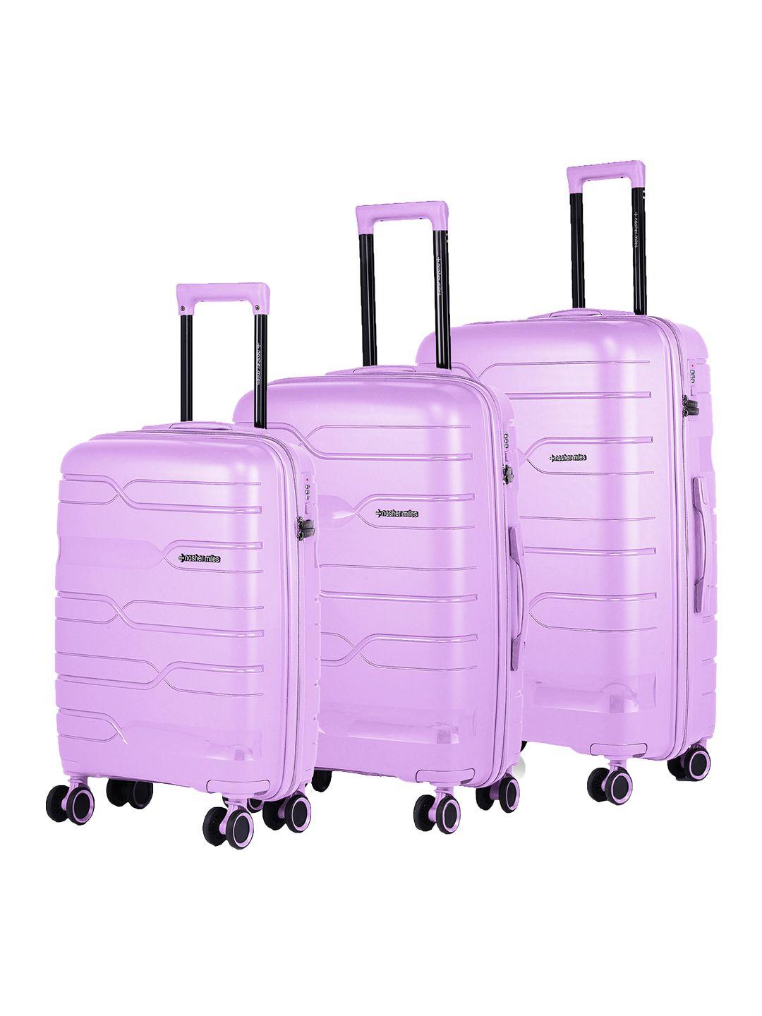 nasher miles set of 3 purple hard-sided medium trolley suitcase