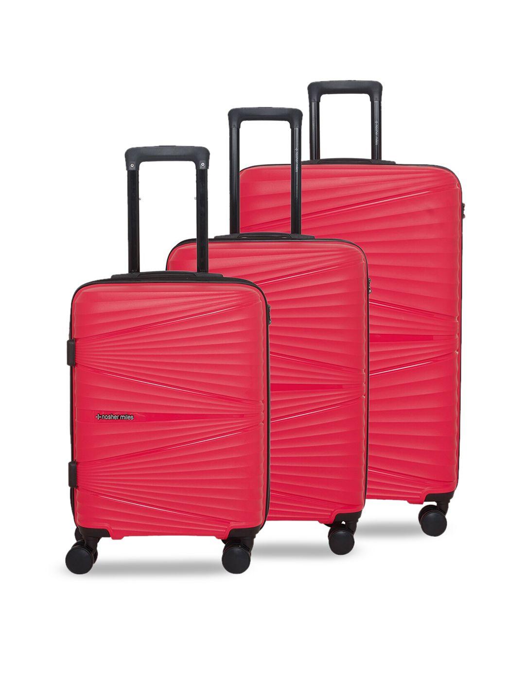 nasher miles set of 3 red textured hard sided trolley bags