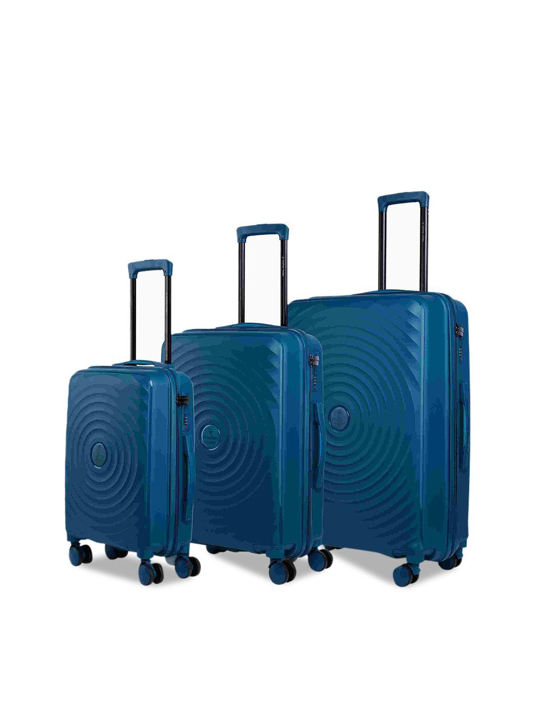 nasher miles set of 3 teal blue textured hard-sided trolley bag