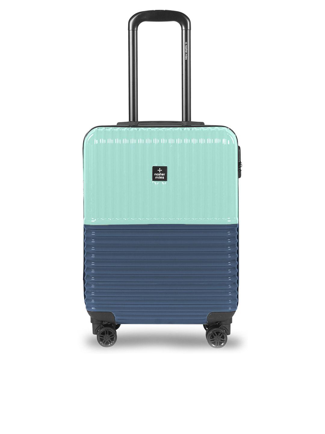 nasher miles teal-blue textured hard-sided cabin trolley bag