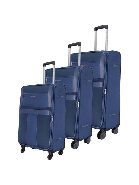 nasher miles toledo expander soft-sided polyester  set of 3 navy blue trolley bags (55, 65 & 75 cm)