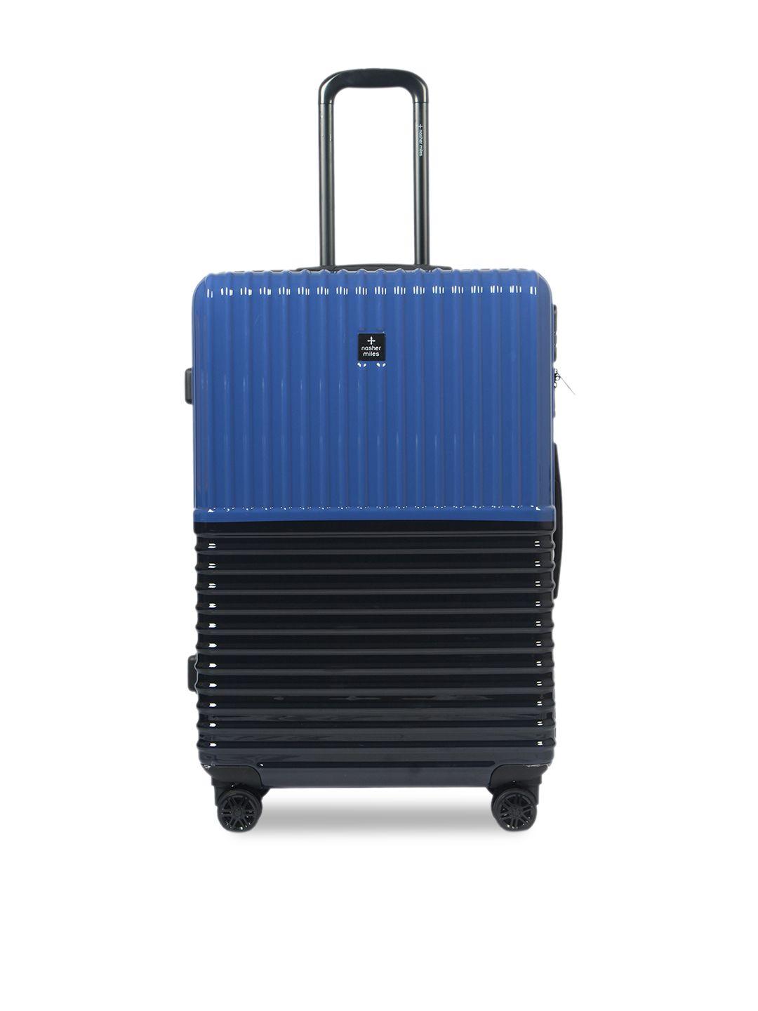 nasher miles unisex blue & navy blue colourblocked colourblocked istanbul hard-sided large trolley suitcase