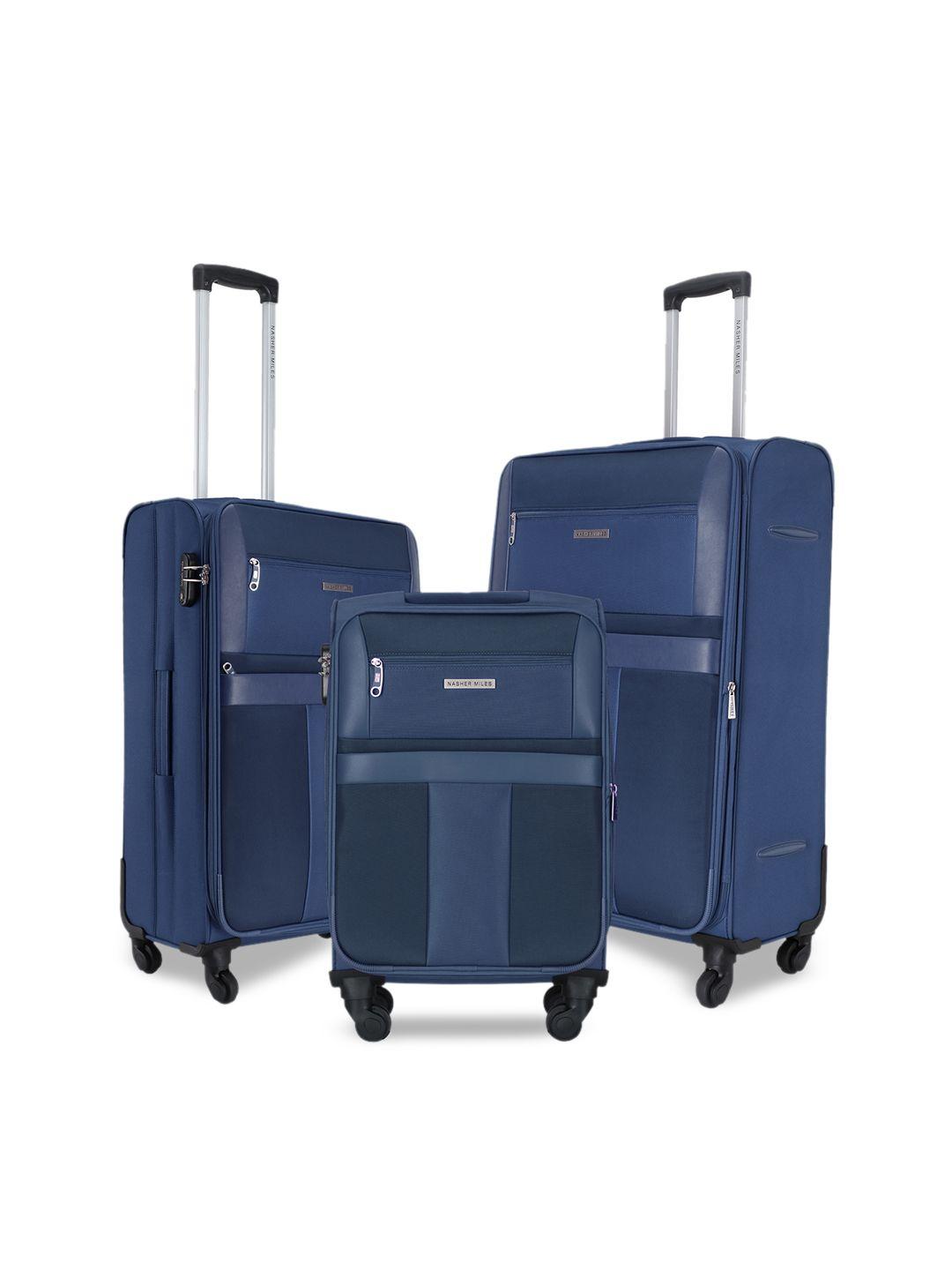 nasher miles unisex blue two-toned set of 3 trolley bags