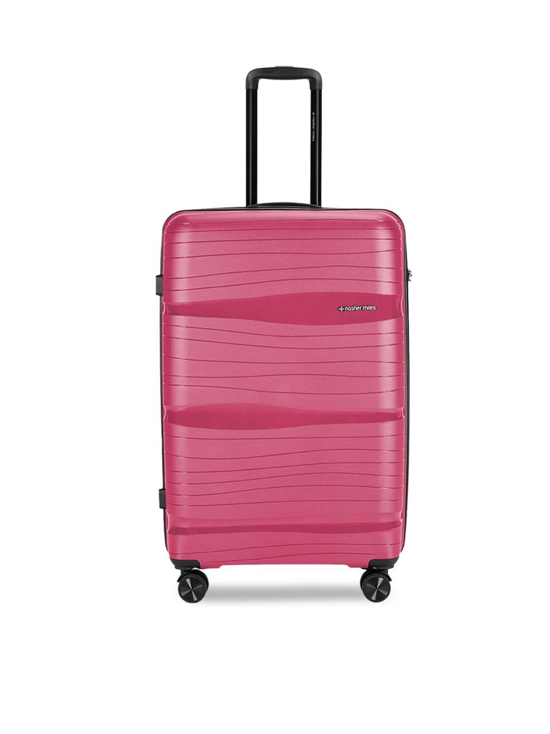 nasher miles unisex magenta & grey color-blocked hard-sided cabin size trolley bag