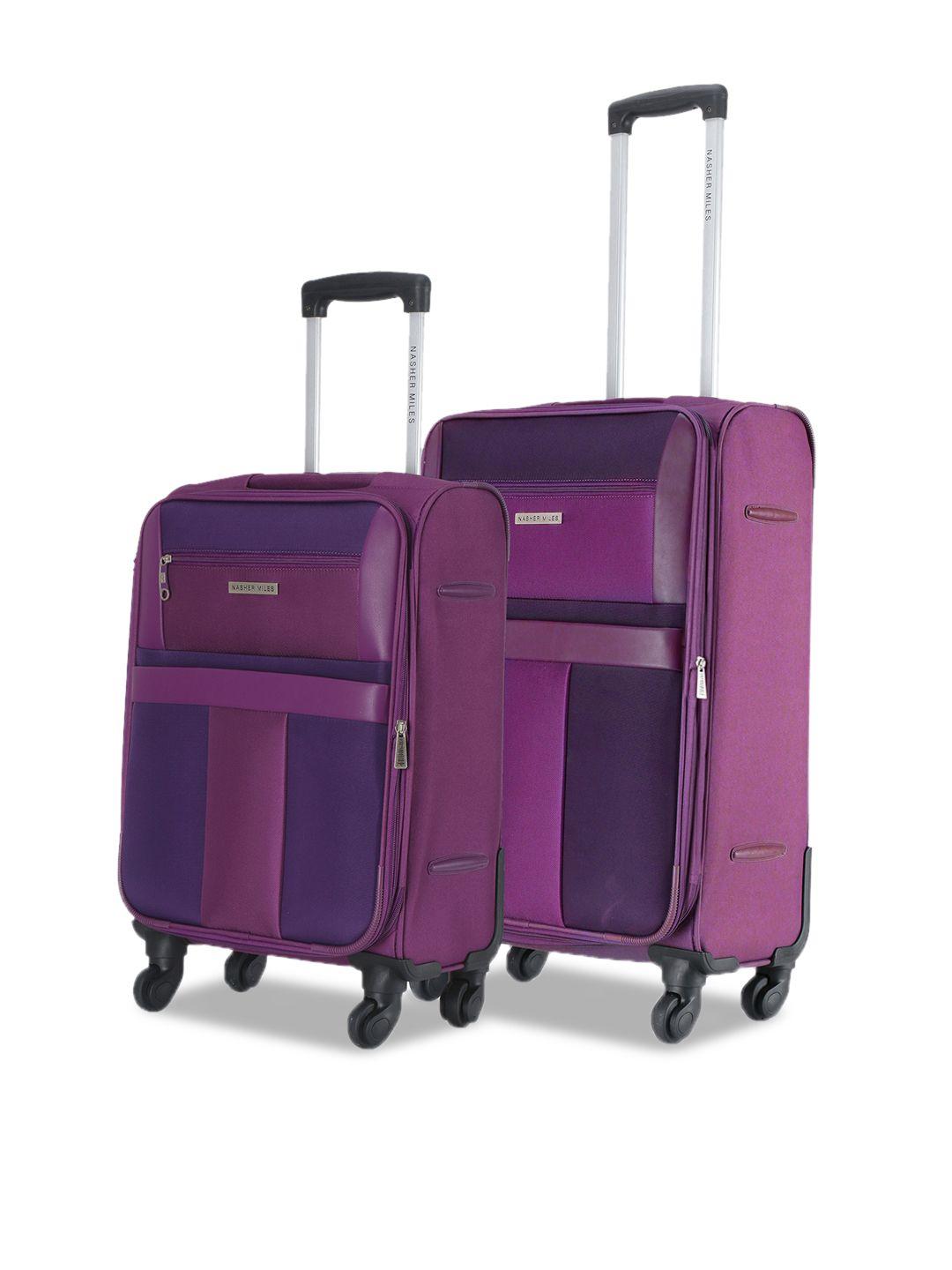 nasher miles unisex purple three-toned set of 2 toledo expander soft-sided trolley bags