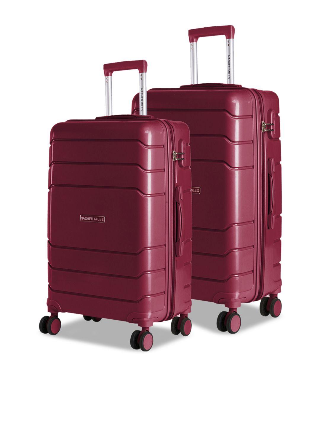 nasher miles unisex set of 2 maroon hard-sided trolley bags
