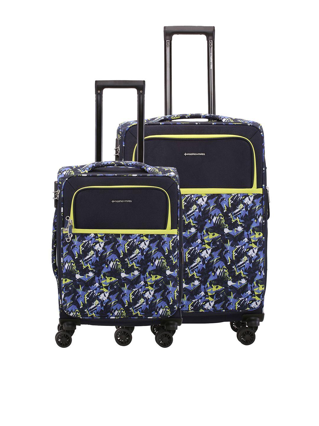 nasher miles unisex set of 2 printed soft-sided cabin & medium trolley suitcase