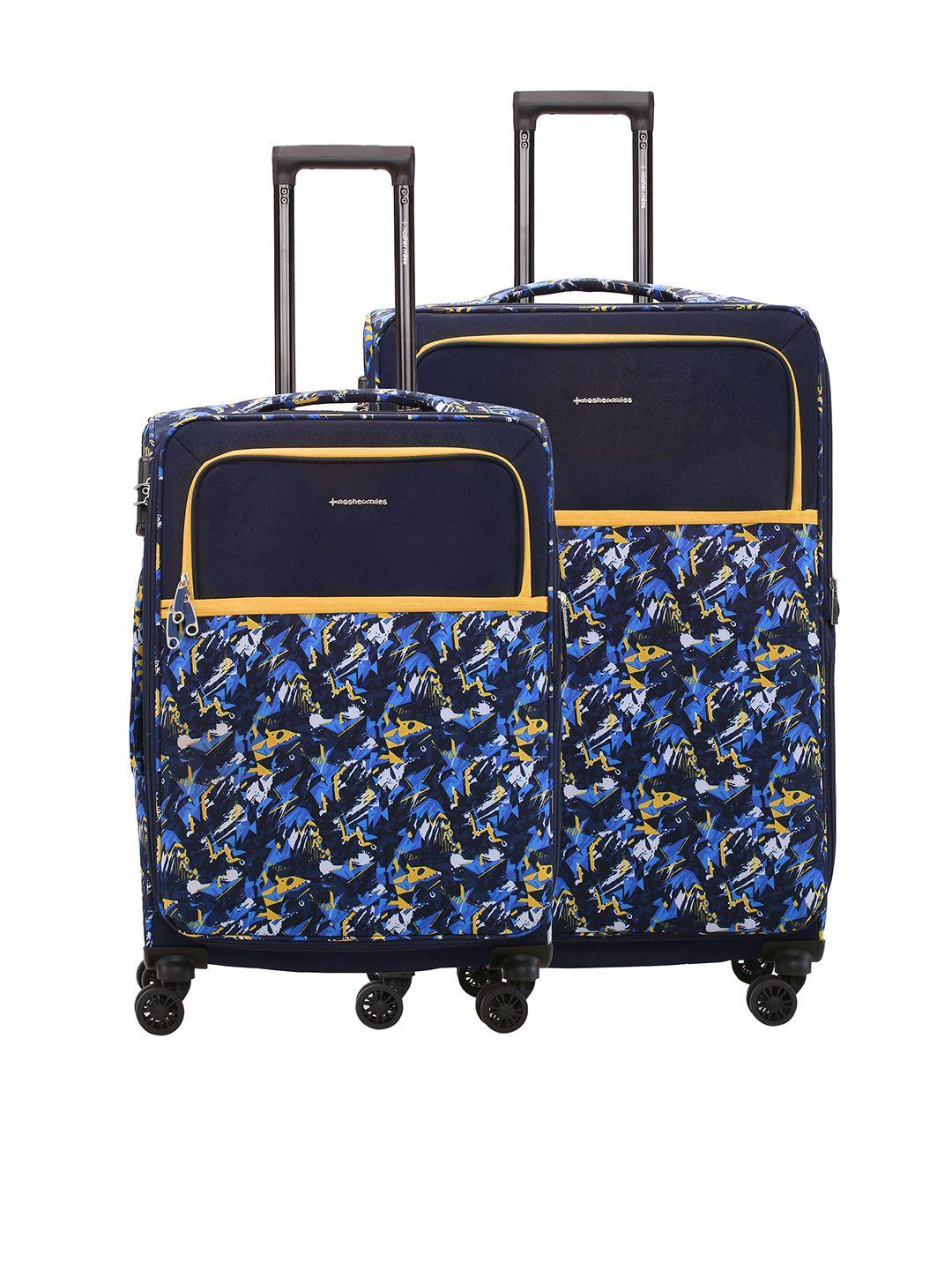nasher miles unisex set of 2 printed soft-sided medium & large trolley suitcase
