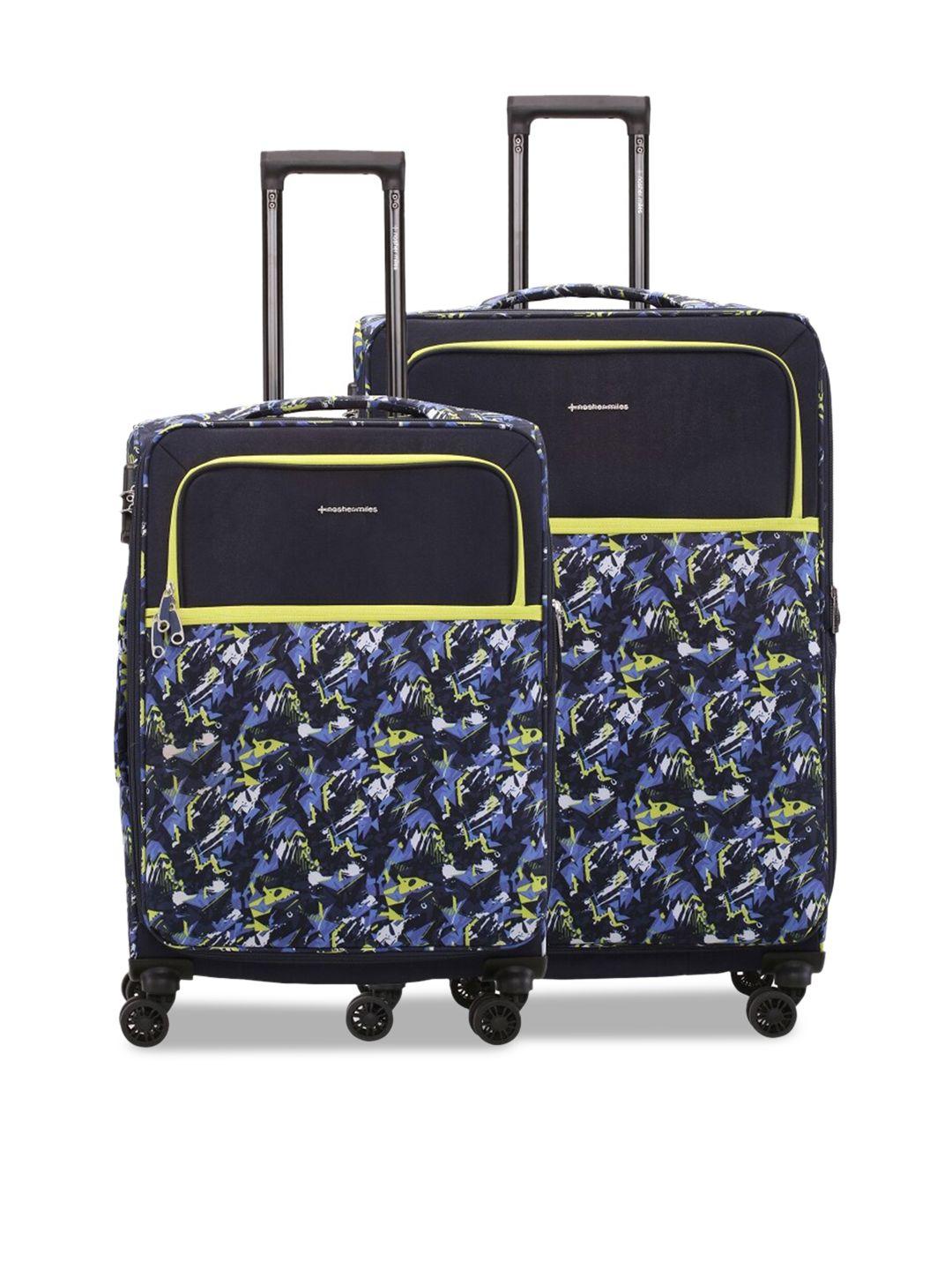 nasher miles unisex set of 2 water resistant printed soft-sided trolley suitcase