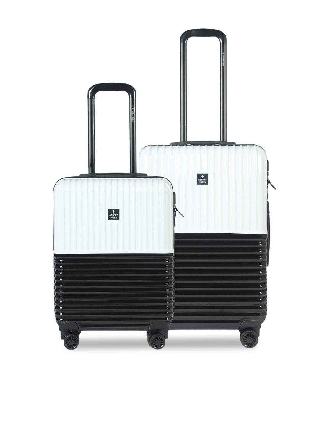 nasher miles unisex set of 2 white & black colourblocked istanbul hard-sided trolley suitcases