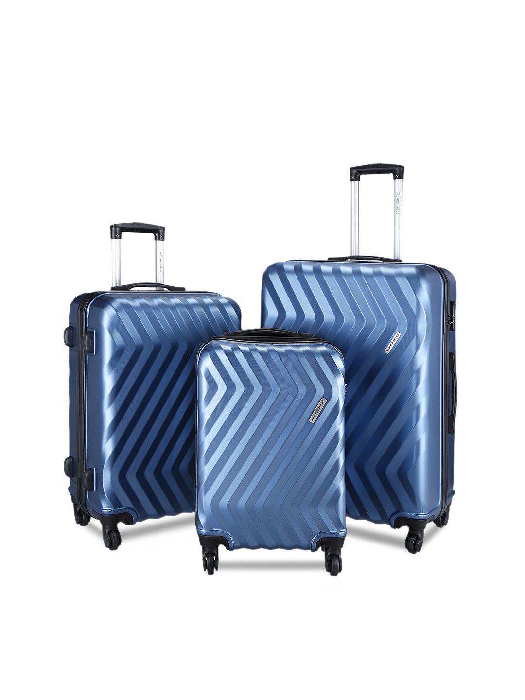 nasher miles unisex set of 3 blue trolley suitcases nasher miles lombard