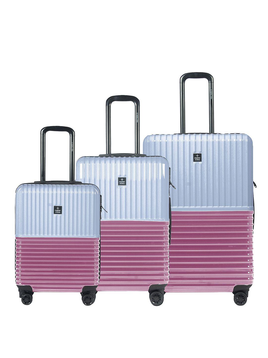 nasher miles unisex set of 3 colourblocked number lock hard-sided trolley suitcase