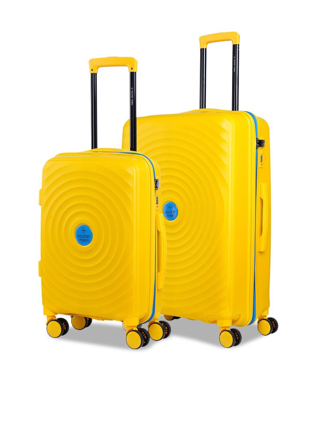 nasher miles yellow set of 2 textured yellow textured hard-sided trolley bag