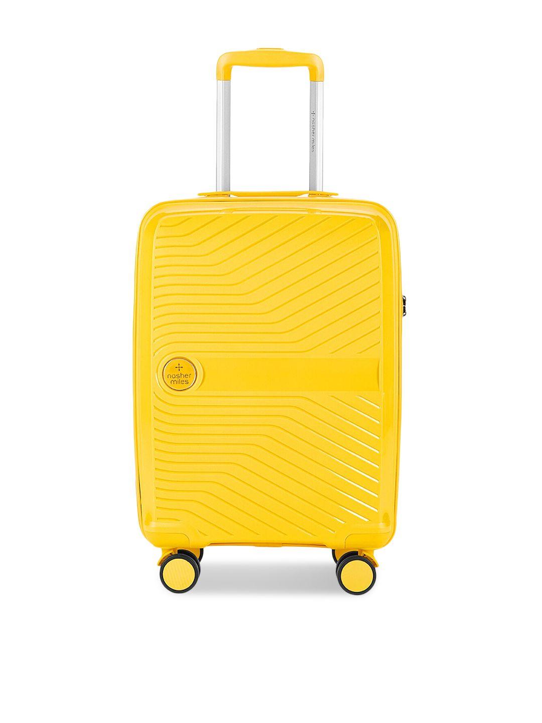 nasher miles yellow textured hard sided cabin trolley suitcase