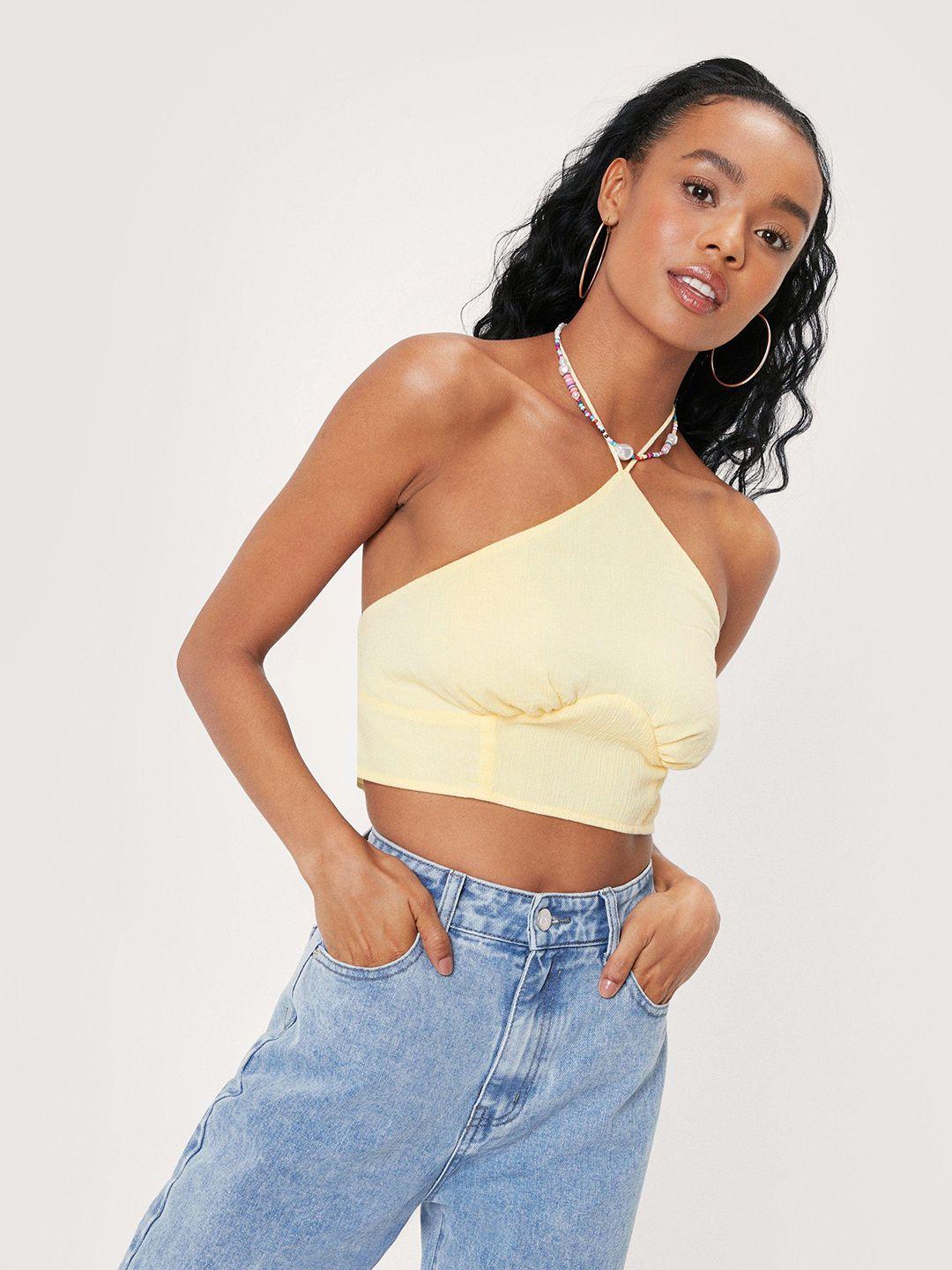 nasty gal yellow pure cotton solid crop top