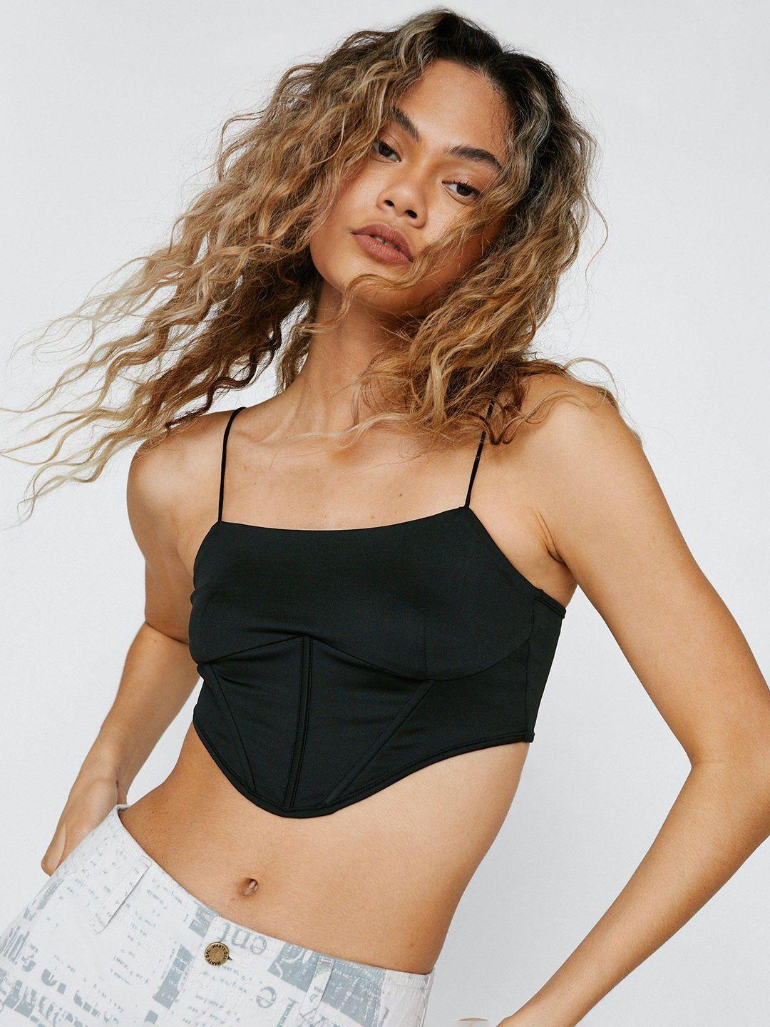 nasty gal black solid crop corset top